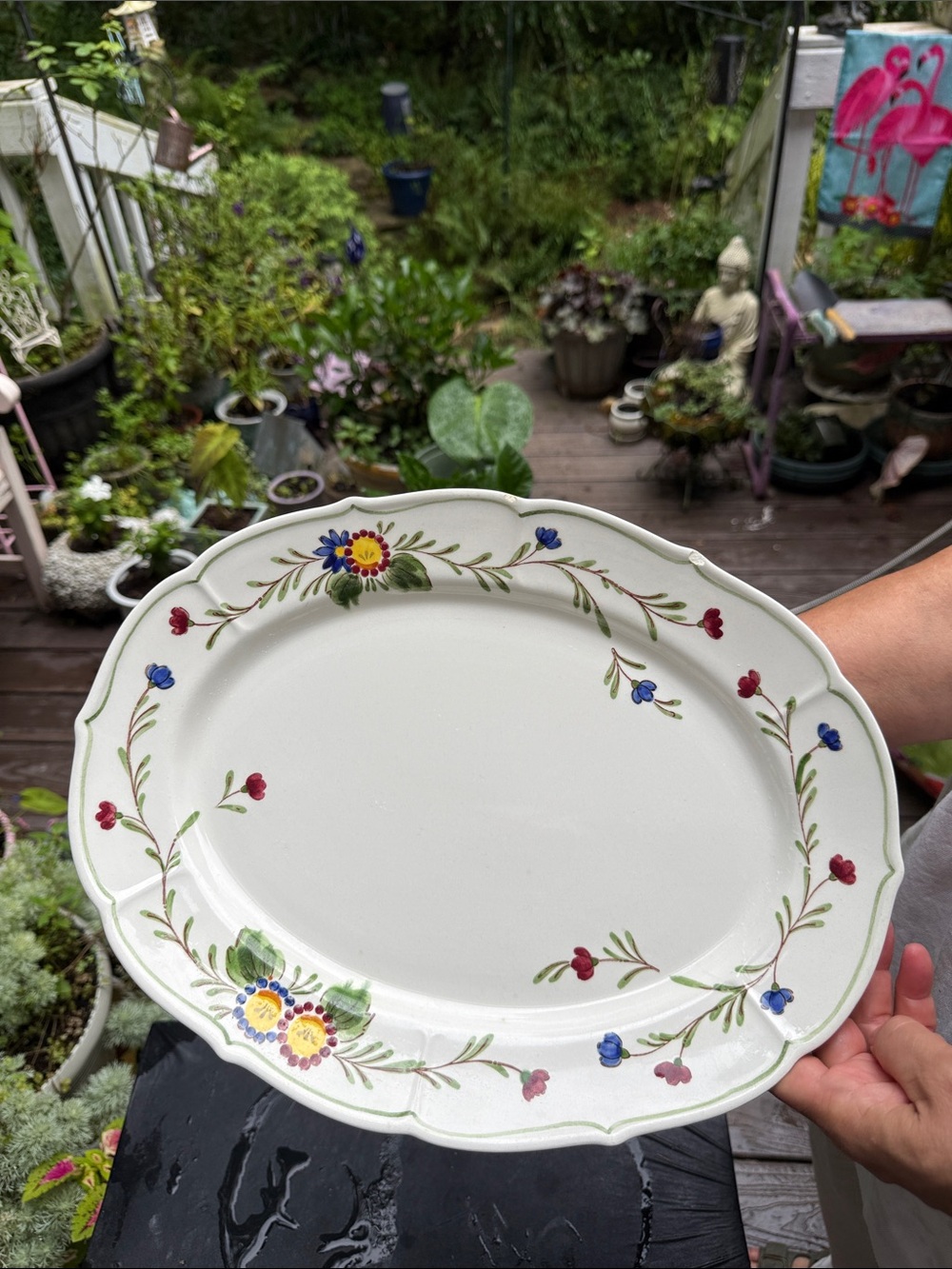 Poppy Trail by Metlock Floral Ceramic Serving Platter White with floral Accents